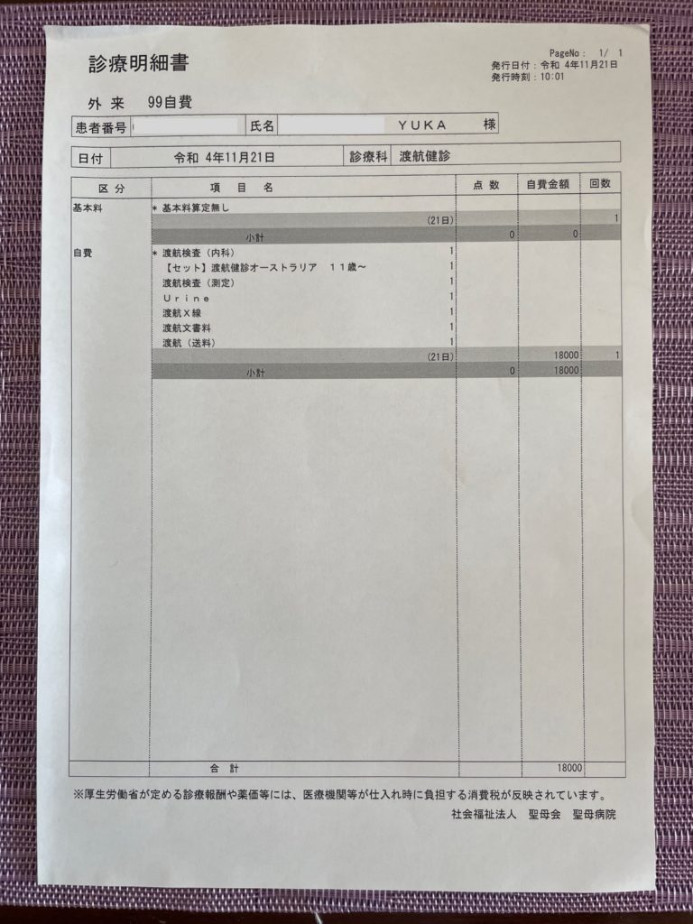 診断費の明細書。