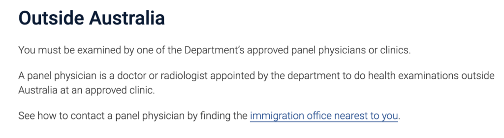 Outside Australiaから、immigration office near youのリンクを選択します。